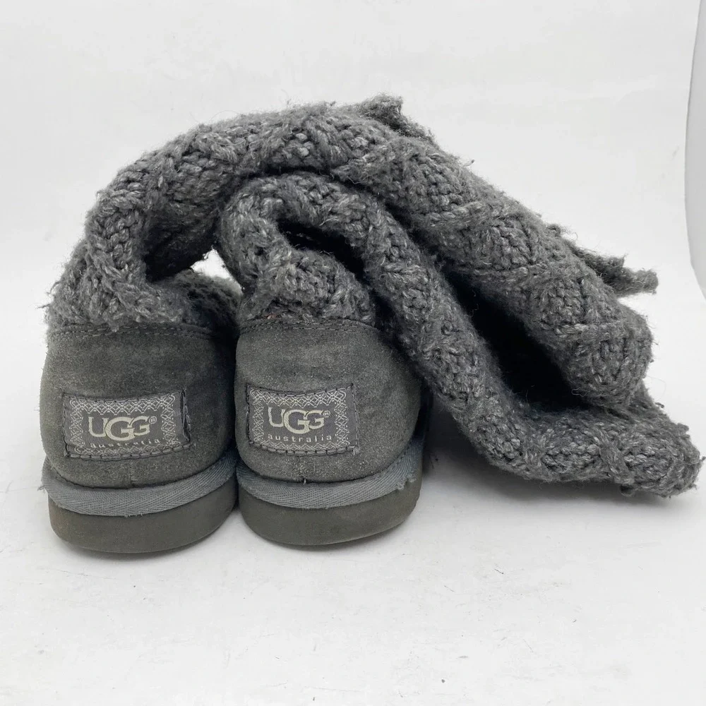 UGG Lattice Cardy Charcoal Gray Knit Tall Button Boots 3066 Womens Size‎ 6